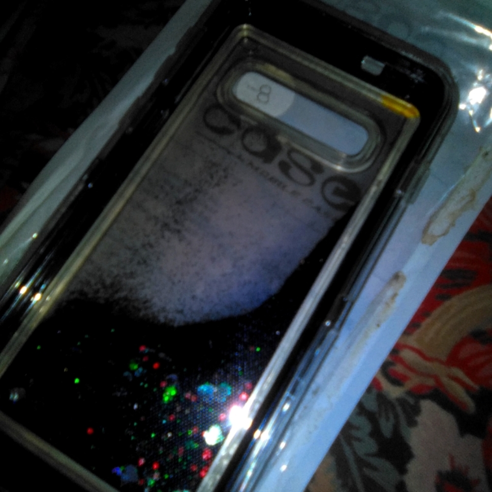 Two heart black glitter gell filled hard cell case